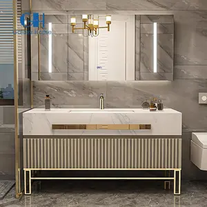 Nuovo arrivo vanità moderna con lavandino e specchio melamina Pvc bagno mobile mobile per interni