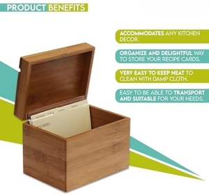 Modern Square Bamboo Office Organizer <strong>Recipe</strong> <strong>Box</strong> with Divider Eco-Friendly 6.80" W X 4.90" D X 5.10" H - Product Image 2