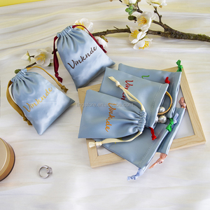 <b>Hot</b> Selling 9*12cm Blue Luxury Silk Drawstring Pouch Custom Ribbon with New Design for Jewelry Storage Dust Bag Fabric - Product Image 5