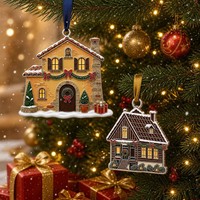Ornement de Noël pour la maison, cadeau de déménagement, souvenir en métal doré à suspendre à l'arbre, pour la cheminée, la famille, la fête de Noël