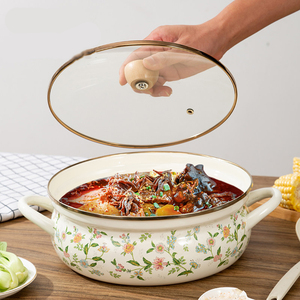 Marmite à soupe émaillée à double anse de 18/20/24/26 cm, de qualité alimentaire, épaissie, avec couvercle en verre, pour usage domestique - Product Image 2
