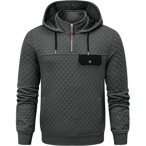 FOXA <b>Men's</b> Quilted Hoodie Quarter-Zip <b>Pullover</b> Sweatshirt With Pockets Fleece Long Sleeve Casual Wear - Product Image 6