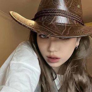 <span class=keywords><strong>Prix</strong></span> de gros Nouveau style Femmes Hommes Cuir <span class=keywords><strong>Mexique</strong></span> Unisexe Été Western Chapeau en laine douce PU Cuir Chevalier Chapeaux - Product Image 1