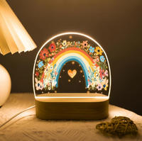 Veilleuse 3D colorée à impression UV, cadeau, animaux de la forêt, veilleuse pour enfants, base en bois, veilleuse de table LED de qualité
