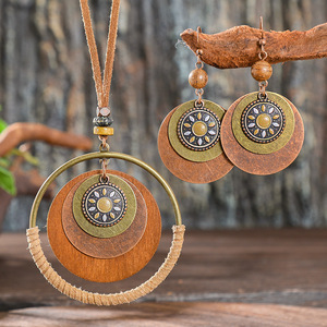 Ensemble collier et boucles d'oreilles Life Tree, en bois et alliage de cuivre, plaqué bronze antique, style bohème, bijoux pour femmes - Product Image 3