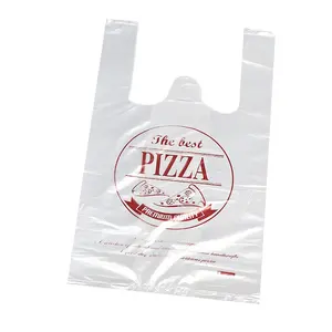 Giá Rẻ HDPE Minh Bạch Logo In Bánh Pizza Giao Hàng Takeout Túi Với W Cắt Xử Lý