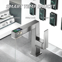 Robinet de lavabo moderne intelligent avec affichage numérique de la température, en laiton et céramique, monotrou, chaud/froid, gris anthracite, pour salle de bain