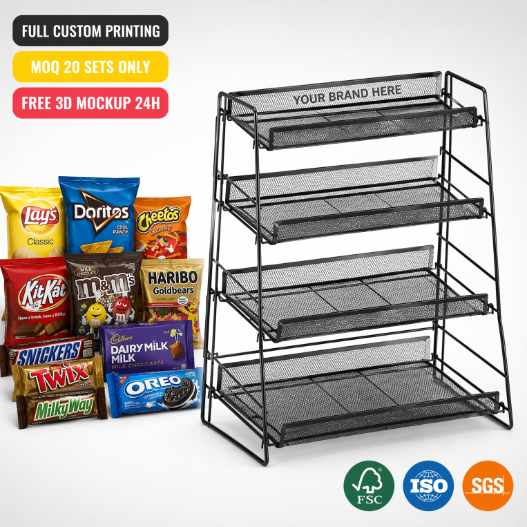 Custom Countertop Metal Wire Snack Display Rack Tiered Candy Impulse Buy Stand for Convenience Store Gas Station Checkout Counte — view 1