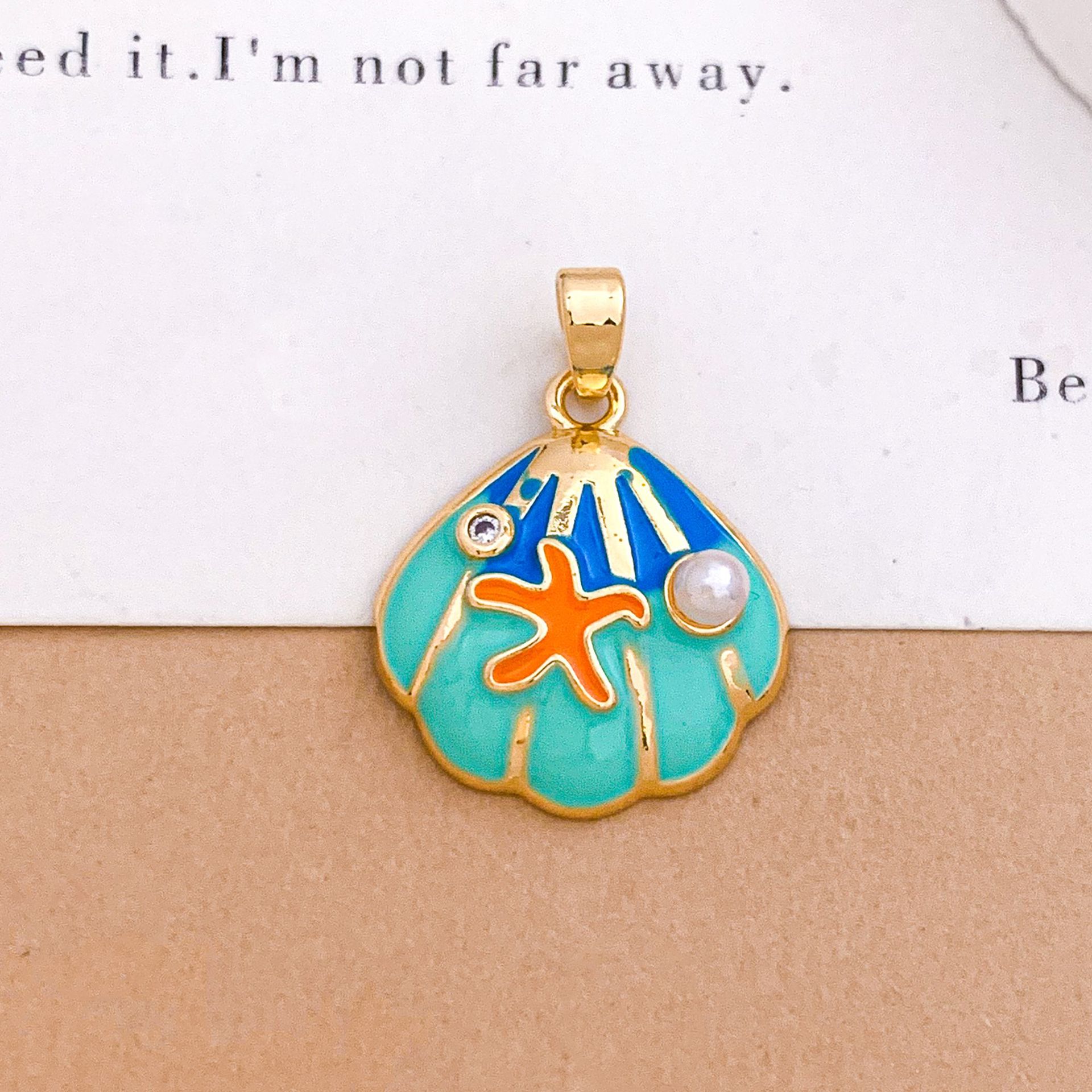 Xl4600 starfish shell pendant-gold light blue