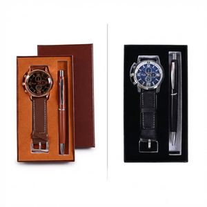 Ensemble cadeau de luxe exquis pour homme : montre-bracelet à quartz en cuir PU et stylo à bille, personnalisable avec logo, idéal pour les promotions - Product Image 3