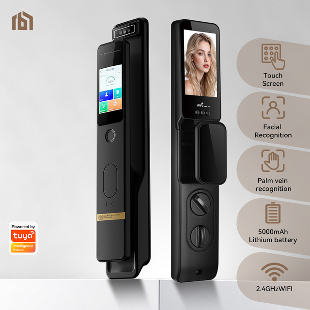 Dual Display 3d Infrared Face & Fingerprint Smart Door Lock for Villa Front Doors