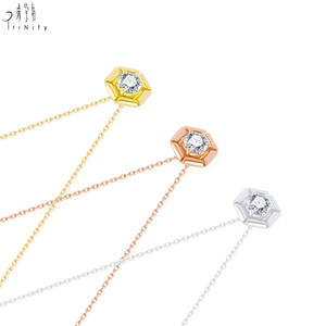 Collier pendentif hexagonal miniature en or rose 18 carats massif, serti d'un diamant naturel, style tendance, bijoux fins exclusifs pour femme, idéal pour un cadeau. - Product Image 4