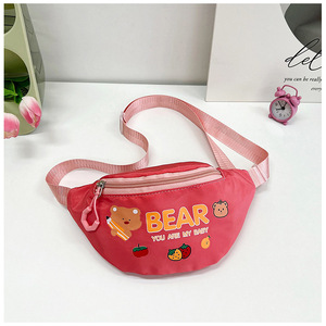 Tas pinggang anak uniseks terbaru, tas selempang beruang kartun imut poliester dengan penutup ritsleting untuk petualangan luar ruangan - Product Image 6