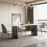 Table de salle à manger en pierre frittée, meuble de restaurant de villa de style minimaliste moderne pieds en acier inoxydable table à manger