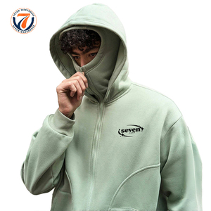 高品质定制男士印花厚重连帽衫，带滑雪面罩巴拉克拉瓦，超大号全拉链连帽衫运动衫，适合男士 - Product Image 1