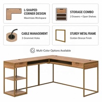 RongFeng Grote Ruimte Computerbureau L-vormige Hoektafel Robuust Metalen Frame Ladekasten Links Rechts Houten Oppervlak Computers