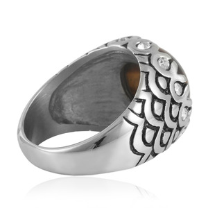 Men's Brown Oval Tiger Eye <b>Ring</b> Stainless Steel Bezel Setting Retro Punk Style Jewelry Gift 21029 - Product Image 2