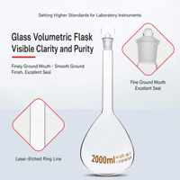 Fioles volumétriques en verre borosilicate transparent à parois épaisses de 2000 ml, résistantes à 20 degrés Celsius, pour laboratoire de chimie