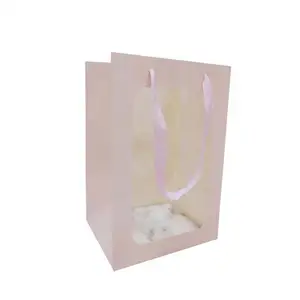 Factory Wholesale Sweet Wedding Gift Transparent PVC Window White Cardboard Paper Bags With Handle