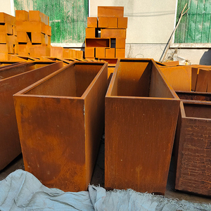 Pots <span class=keywords><strong>à</strong></span> fleurs rectangulaires rouillés, jardinières résistantes aux intempéries, pots <span class=keywords><strong>à</strong></span> plantes en acier corten - Product Image 2