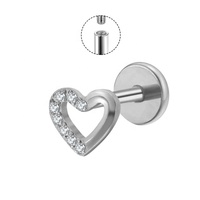 Boucle d'oreille en titane ASTM F136, cœur, filetage interne, labret, helix, piercing, zircon, fabricant d'usine en Chine