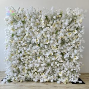 Decoración de Fondo <span class=keywords><strong>para</strong></span> Bodas al Aire Libre E8, Cortina de Pared de Hojas <span class=keywords><strong>Artificiales</strong></span> Verdes, Tela Enrollable 3D con Flores - Product Image 4