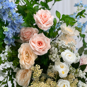 Arche de fleurs artificielles en soie réaliste bleu clair pêche pour mariages modernes en extérieur et décors de rentrée scolaire - Imperméable - Product Image 4