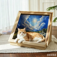 Griffoir pour chat en carton ondulé, design toile de fond peinte à l'huile, cadre photo, toile remplaçable, jouet à gratter pour animaux de compagnie