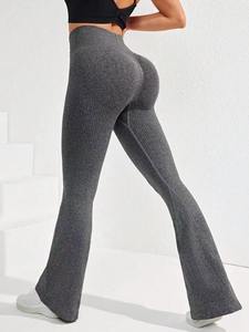Leggings Acampanados de Yoga <span class=keywords><strong>para</strong></span> Mujer <span class=keywords><strong>con</strong></span> Logo Personalizado, sin Costuras, de Pierna Ancha, Tejido Acanalado, Efecto realce de Cadera y Glúteos Durazno <span class=keywords><strong>para</strong></span> Fitness y Deporte - Product Image 4