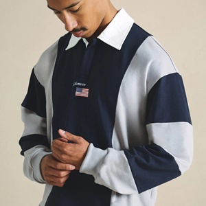T-shirt Oversize de Designer Streetwear en Coton Épais Brodé, Polo Homme à Manches Longues Thermique à Rayures Personnalisées - Product Image 1