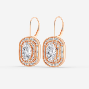 Boucles d'oreilles vintage à double halo en diamant ovale cultivé en laboratoire de 5 3/4 carats pour femmes, bijoux élégants et luxueux pour mariage - Product Image 2