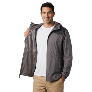 High Quality Outdoor Men Breathable <b>Raincoat</b> Lightweight Waterproof Windproof Hooded Windbreaker Jacket With Logo - Product Image 1
