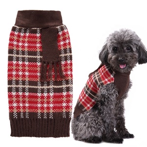 Grade xadrez clássico malha camisola do cão <span class=keywords><strong>XXL</strong></span> com lenço decorativo moda inverno Pet Jumper - Product Image 3
