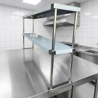 Table de travail en acier inoxydable pour cuisine commerciale, étagère à double niveau certifiée NSF, robuste, à bords carrés, ignifuge