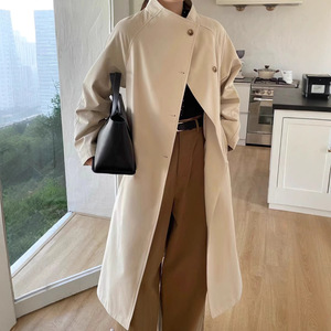 2025 con collo alto a molla Trench da <span class=keywords><strong>donna</strong></span> in stile coreano semplice ampio e aderente con cintura lungo Casual da <span class=keywords><strong>donna</strong></span> - Product Image 5