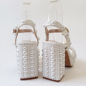 <span class=keywords><strong>Tacchi</strong></span> di perle bianche per donna fibbia con cinturino alla caviglia sandali con tacco di strass Open Toe scarpe da sposa da sera per il matrimonio - Product Image 6