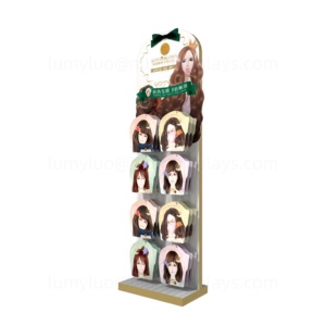 Custom Wooden <b>Display</b> Rack Floor Stand with <b>Hooks</b> Hair Care Hanging Products <b>Display</b> for Hair Sheet Mask Salon Retail - Product Image 5