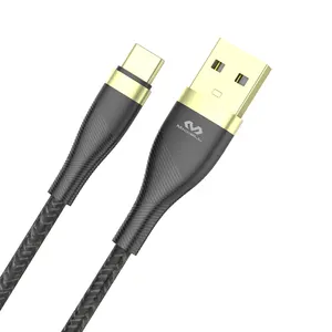 Protetor de cabo trançado de nylon, fio de dados de cabo de metal e ouro micro usb tipo c, rápido 2,4amp, cabo de dados para telefone