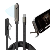 Câble de données USB C vers USB C, 1,5 m, 240 W, cordon de charge super rapide Type-C avec support de téléphone invisible en aluminium