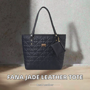 Sac fourre-tout en cuir véritable pour femme Fana Jade, bleu marine matelassé, fermeture ouverte, doublure en polyester, grande capacité, usage quotidien estival - Product Image 2