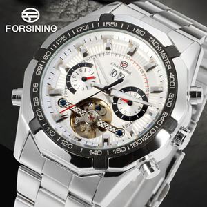 FORSINING 340 <span class=keywords><strong>pas</strong></span> <span class=keywords><strong>cher</strong></span> argent homme <span class=keywords><strong>montre</strong></span> mécanique En acier Inoxydable authentique bande résistant à l'eau Calendrier <span class=keywords><strong>tourbillon</strong></span> volant - Product Image 5