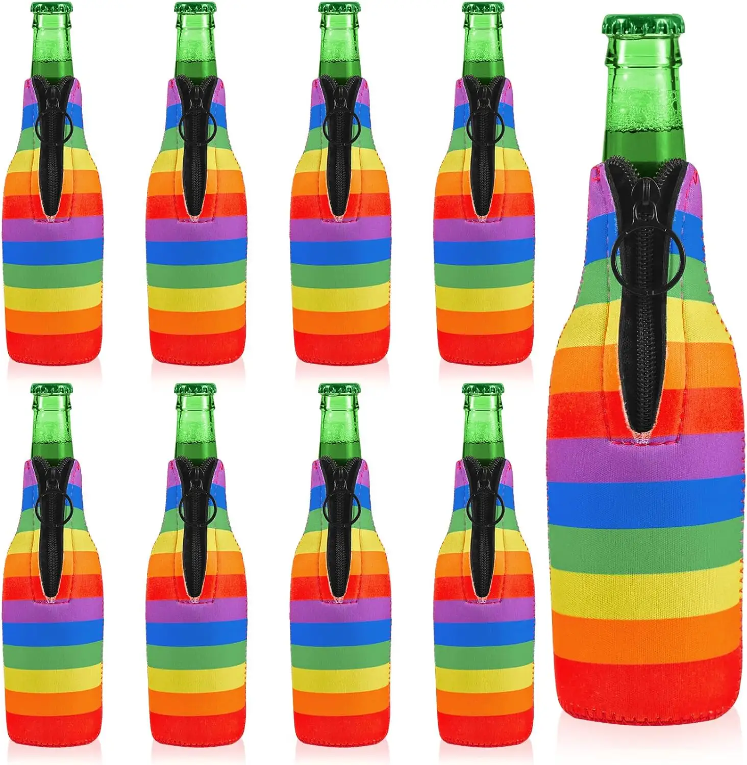 Botol Bir Neoprene pelangi personalisasi Pride lengan botol minum kosong Pride pendingin besar dengan ritsleting barang kebanggaan