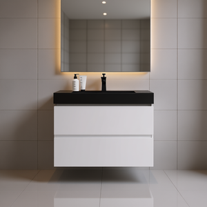 Mueble de Baño Moderno de 30 Pulgadas, Diseño Flotante Montado en la Pared, Lavabo de Una Pieza Negro, Grifo Pre-Ensamblado - Product Image 2