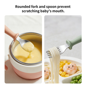 Ensemble de repas portable pour bébé sans BPA en acier inoxydable 304, design mignon et amusant, couverts pour tout-petits avec poignée en silicone, respectueux de l'environnement - Product Image 3