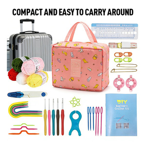 Kit d'apprentissage du crochet, fil doux en tissu, accessoires de tricot, outils de formation pour débutants, poignée ergonomique, organisateur portable - Product Image 4