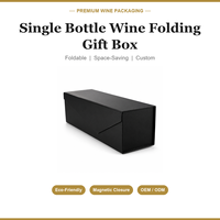 Boîte à vin pliable pour une bouteille, emballage plat en carton, boîte cadeau avec fermeture magnétique, logo personnalisé, faible MOQ, fournisseur en gros en Chine