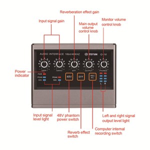 TEYUN Q16 Tarjeta de Sonido USB Transmisión en Vivo Guitarra Eléctrica Monitor de Canto Grabación PC Estudio Monitoreo de Grabación Sonido DE LA Computadora - Product Image 5