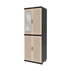Stylish rattan motif portable <b>wardrobe</b> with long door <b>mirror</b>, offering multifunctional home storage and organization - Product Image 1