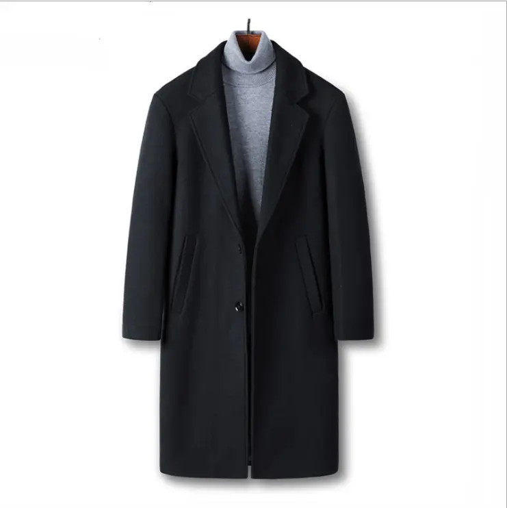 Men's custom long winter anti-pilling wool cashmere coat with plus sizes