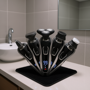 Kit de afeitadora eléctrica inalámbrica recargable 5 en 1 para hombre, para afeitado en seco y húmedo, con cabezal recortador de barba, color negro - Product Image 2
